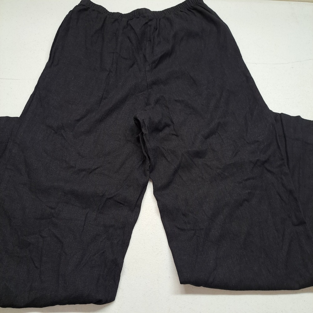 A New Day Womens Pants XS Black Linen Blend Wide Leg Elastic Waist 2007-320